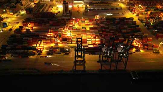 深圳盐田港码头港口夜景航拍视频素材模板下载