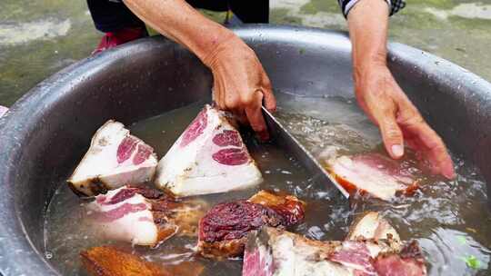 农村洗切加工猪肉腊肉