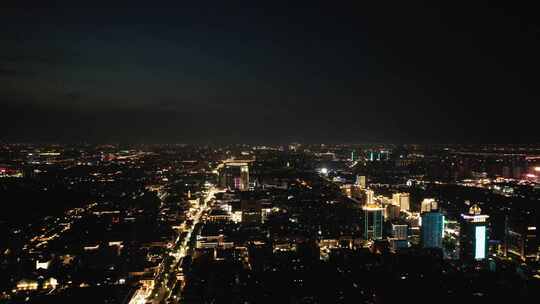 浙江绍兴城市夜景交通航拍