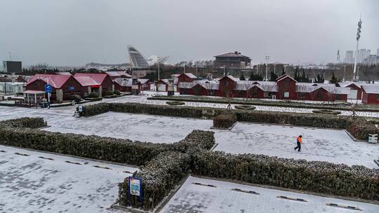 航拍雪后金沙滩