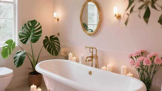 浴室浴缸与绿植装饰场景