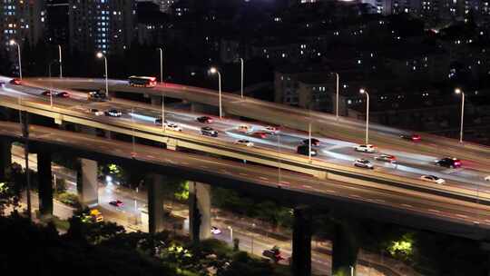 航拍上海杨浦大桥夜景