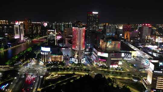 航拍浙江宁波中山东路大东门夜景