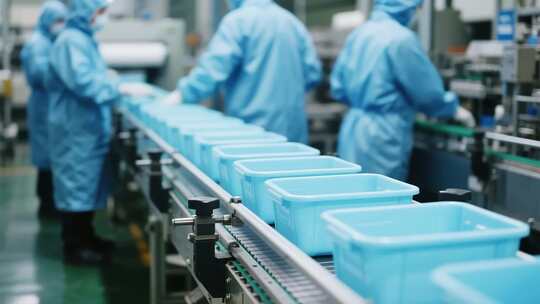 工厂工人操作流水线生产