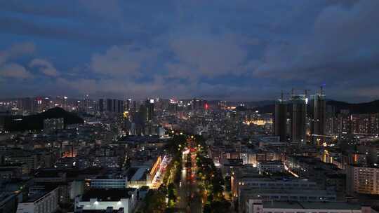 广东深圳城市夜幕降临夜景航拍