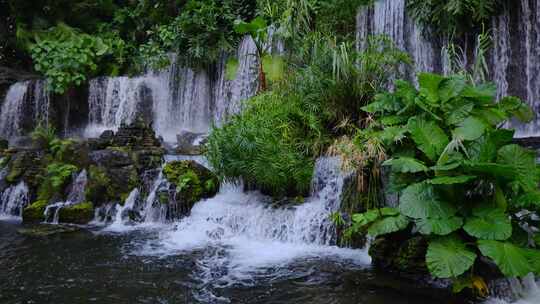 中式园林景观假山瀑布流水