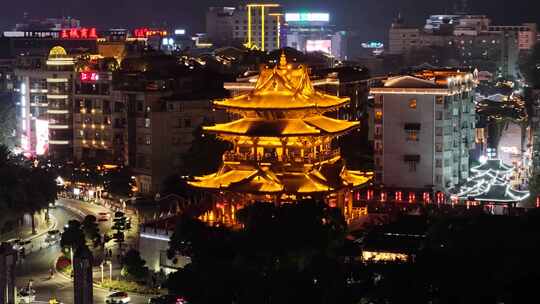 广西桂林逍遥楼夜景航拍