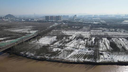 航拍冬季城市雪景