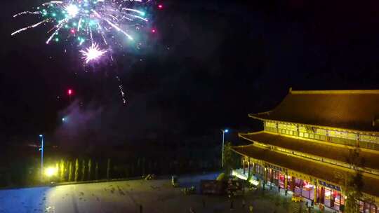 宗教人文 古建筑寺庙上烟花夜景