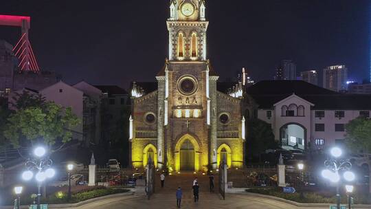 宁波三江口江北天主教堂夜景