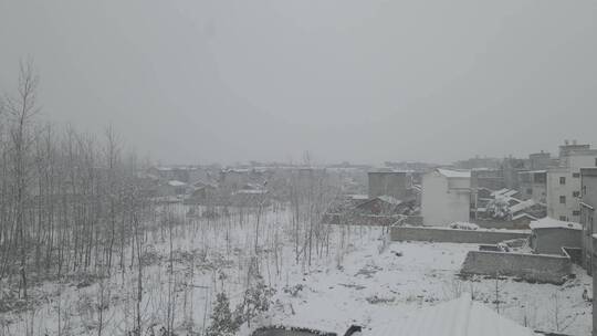 农村城镇下雪4K航拍原素材