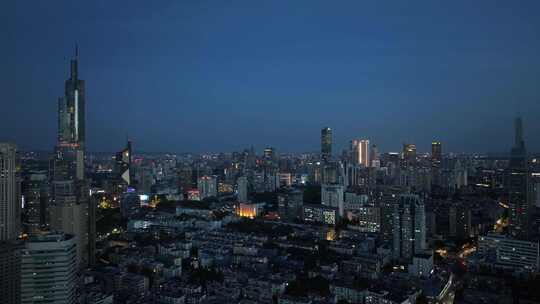 南京鼓楼区南京城市大景紫峰大厦夜景航拍