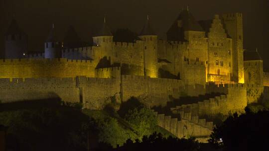 法国卡尔卡松堡夜景视频素材模板下载