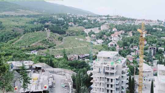 航拍山区城镇风光和建筑工地