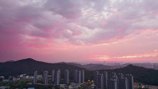 杭州萧山城市日落黄昏风景航拍