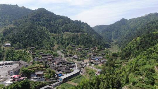 旅游景区湖南湘西墨戎苗寨航拍