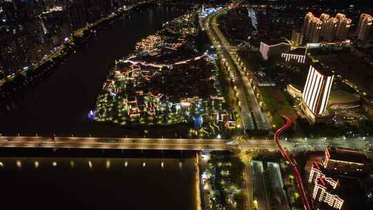 漳州龙江岁月南江滨夜景航拍城市建筑风光