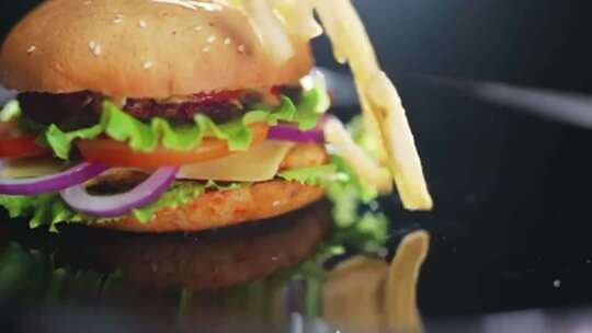 汉堡制作  牛肉  酸黄瓜 番茄 西红柿视频素材模板下载