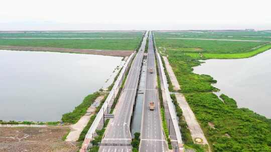 台州湾新区，海边堤坝，航拍素材