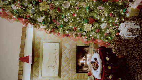房间里的普通圣诞树装饰垂直拍摄