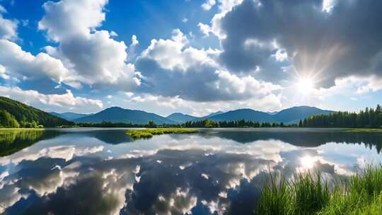 湖光山色自然风光全景