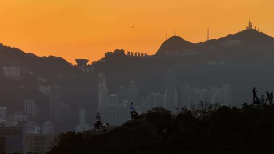 香港宝马山观景平台傍晚夕阳航拍