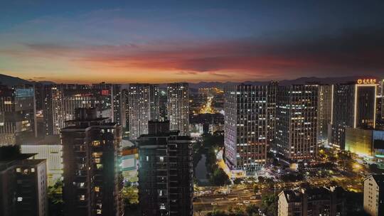 城市夜景+晚霞航拍（福州仓山万达）