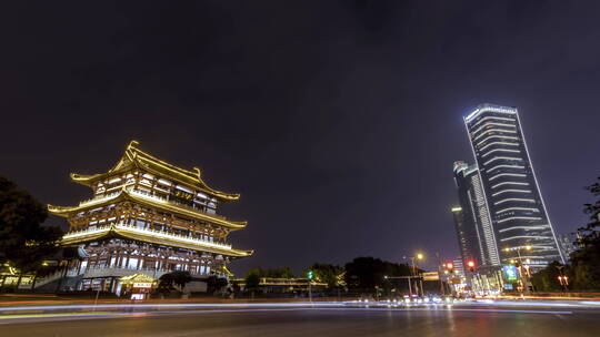 湖南长沙杜甫江阁夜景延时摄影