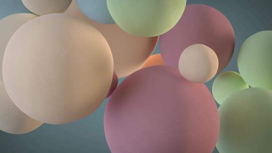 彩色球体悬浮在空中。3D渲染动画