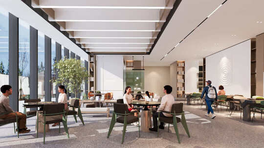 商务写字楼休闲区职场人士交流场景