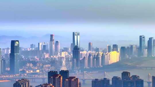 清晨日出南昌城市红谷滩平流雾航拍视频素材模板下载