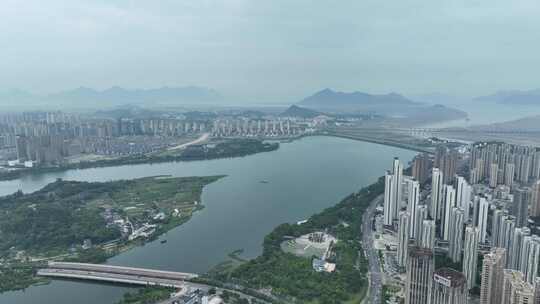 宁德市区航拍蕉城区城市风光东湖塘塔山公园