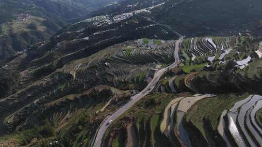 贵州黔东南加榜梯田古村落公路旅行航拍风光