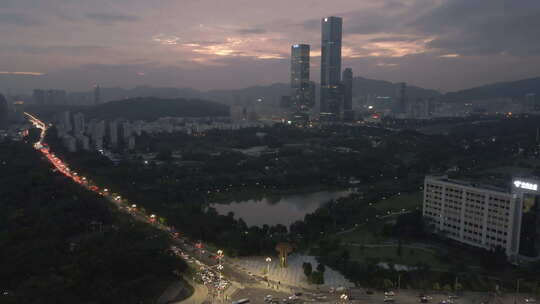 深圳新区航拍夜晚高楼大厦灯光大远景