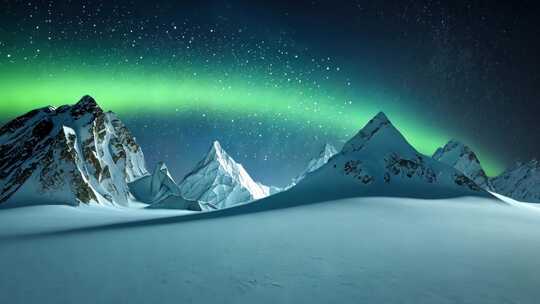 极地雪山风景与极光