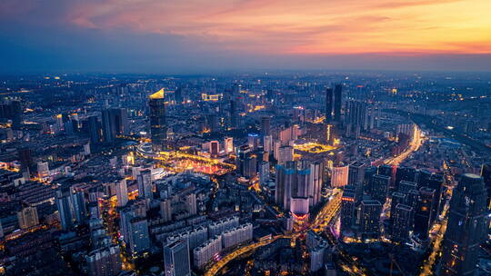 辽宁沈阳城市风景夜航市中心航拍延时摄影