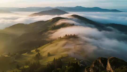 山间云海日出俯瞰景象