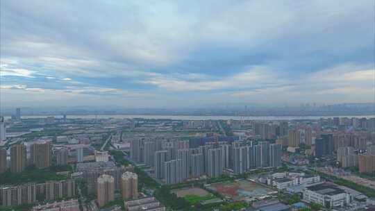 浙江杭州钱塘新区下沙城市风景风光航拍视频素材模板下载