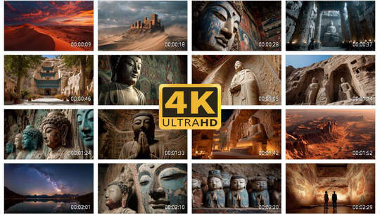 4K中国文明遗迹佛像古迹敦煌莫高窟2高清在线视频素材下载