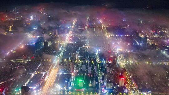 广西贵港云海夜景航拍