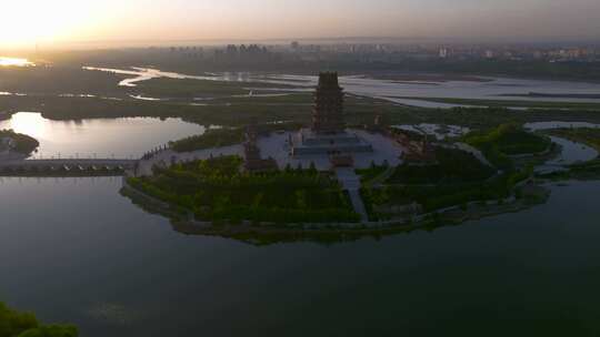 宁夏吴忠黄河楼景区航拍