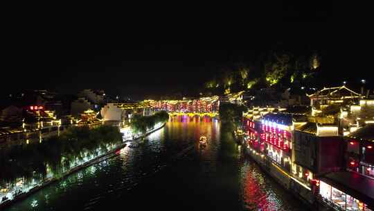 贵州镇远古镇夜景灯光航拍