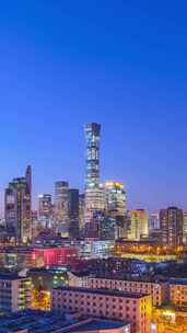 北京冬季国贸城市天际线夜景日转夜延时