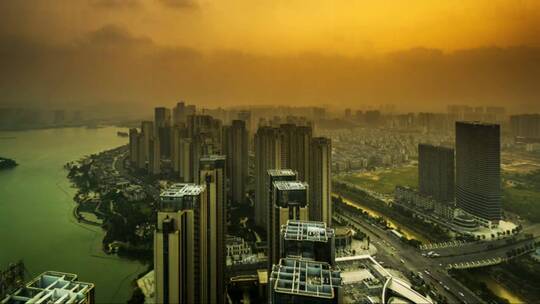 中国长沙城市夜里的延时风景