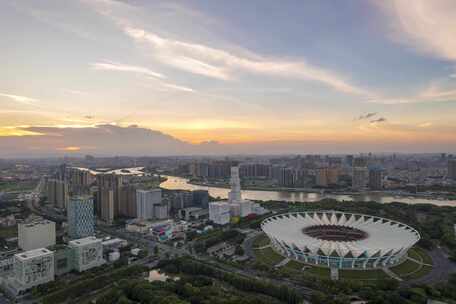 佛山新城世纪莲地标建筑日落黄昏直推延时