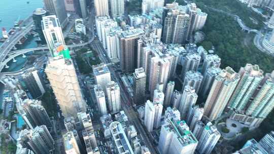 香港道路交通俯拍街道车流城市建筑俯瞰楼房