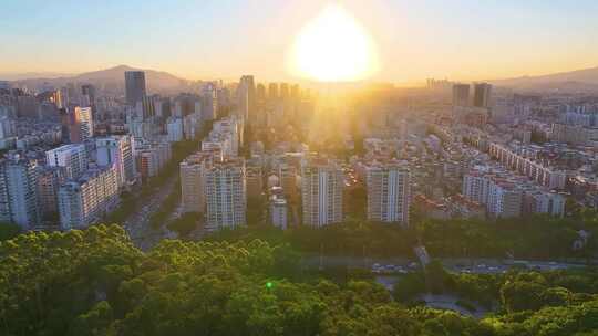 福建省泉州市夕阳西下航拍丰泽区大景全景城