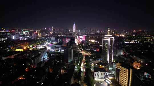 航拍山东济南老城区城市夜景