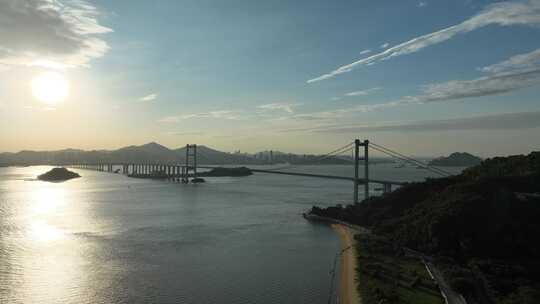 东莞虎门大桥日落夕阳航拍珠江黄昏河流风景