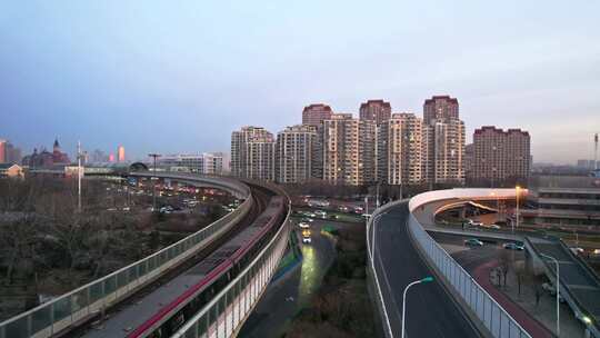 日出天津海河海津大桥复兴门城市交通风光